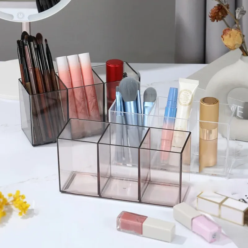 Boîte de rangement cosmétique transparente en acrylique avec support pour pinceaux, rouge à lèvres et crayons à sourcils 2
