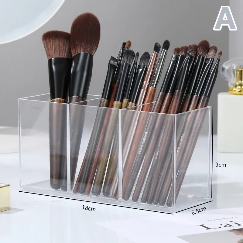Boîte de rangement cosmétique transparente en acrylique avec support pour pinceaux, rouge à lèvres et crayons à sourcils 8