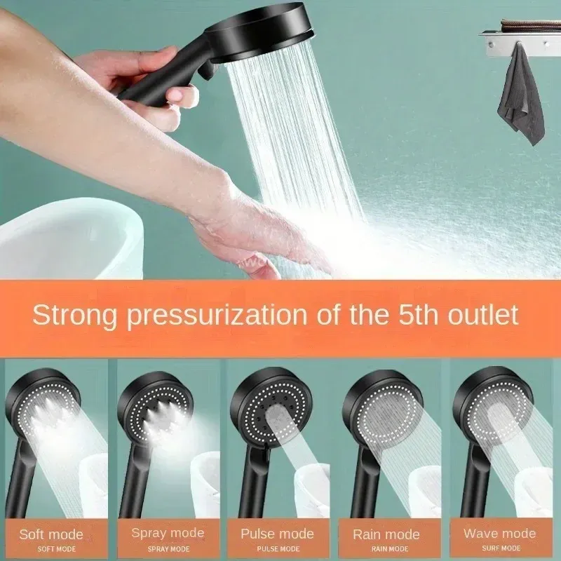 Pommeau de douche haute pression à 5 modes, économie d'eau, avec accessoires 3