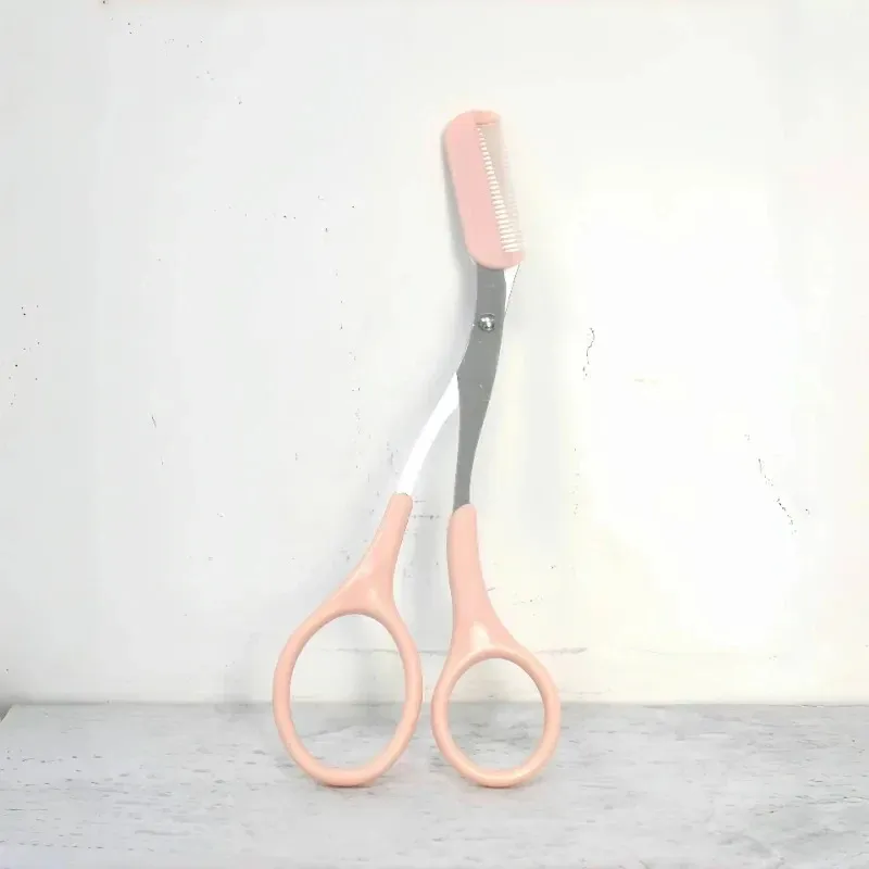 Ciseaux roses à sourcils avec peigne intégré, en acier inoxydable, outil de toilettage précis 2