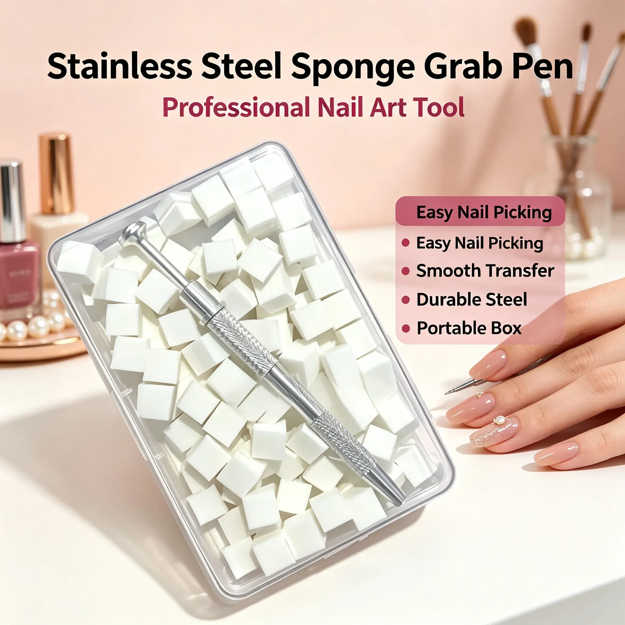 Ensemble d'éponges pour nail art (50 ou 200 pièces) avec pince en acier inoxydable