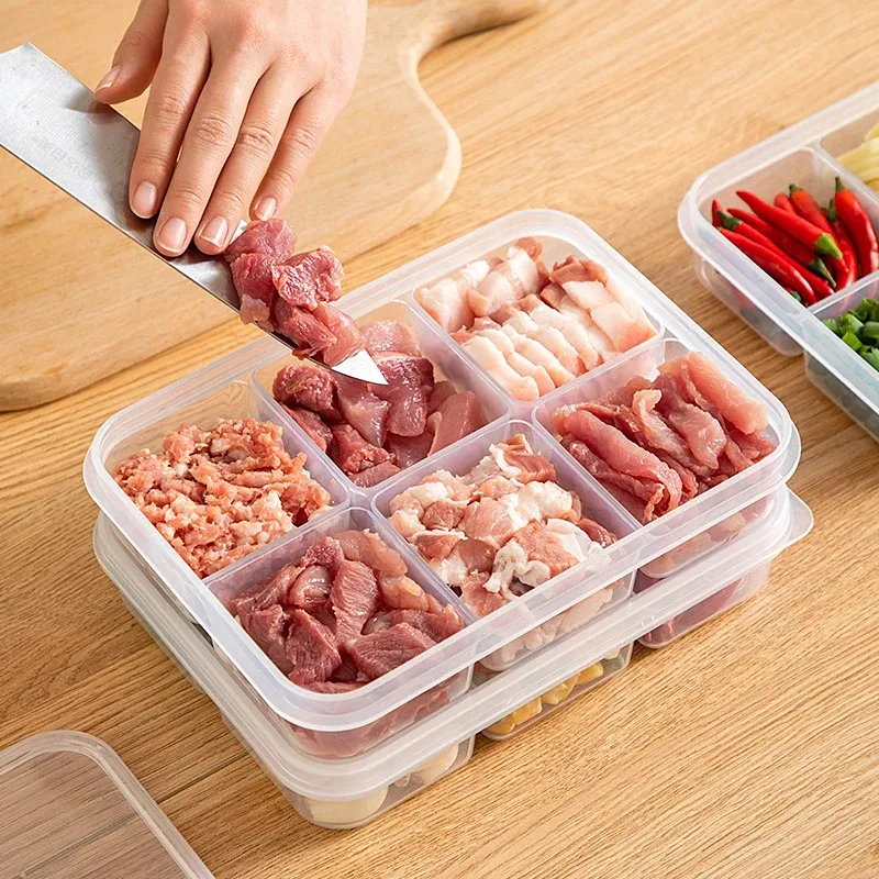 Bac de rangement pour réfrigérateur, lot de 4 à 6 pièces, organisateur pour aliments, légumes et fruits, panier égouttoir transparent pour viande, oignons et gingembre 3