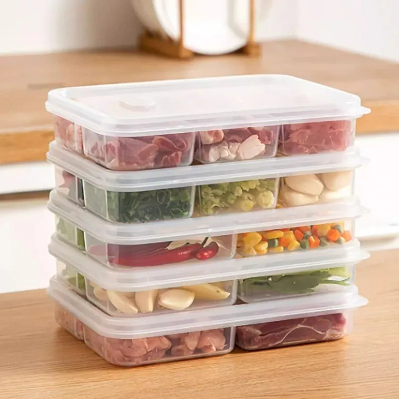 Bac de rangement pour réfrigérateur, lot de 4 à 6 pièces, organisateur pour aliments, légumes et fruits, panier égouttoir transparent pour viande, oignons et gingembre 4