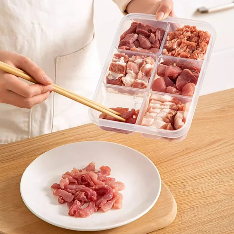 Bac de rangement pour réfrigérateur, lot de 4 à 6 pièces, organisateur pour aliments, légumes et fruits, panier égouttoir transparent pour viande, oignons et gingembre 6