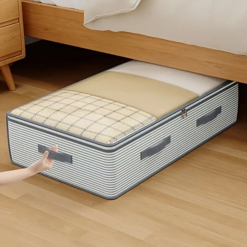 Grand sac de rangement en tissu non tissé robuste avec fenêtre transparente, organisateur de vêtements multicouche pour penderie, à glisser sous le lit 2