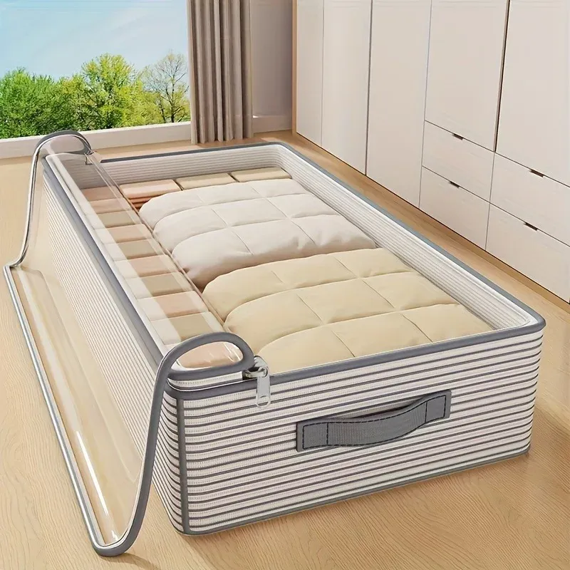 Grand sac de rangement en tissu non tissé robuste avec fenêtre transparente, organisateur de vêtements multicouche pour penderie, à glisser sous le lit