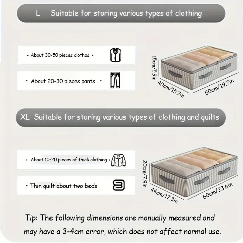 Grand sac de rangement en tissu non tissé robuste avec fenêtre transparente, organisateur de vêtements multicouche pour penderie, à glisser sous le lit 6