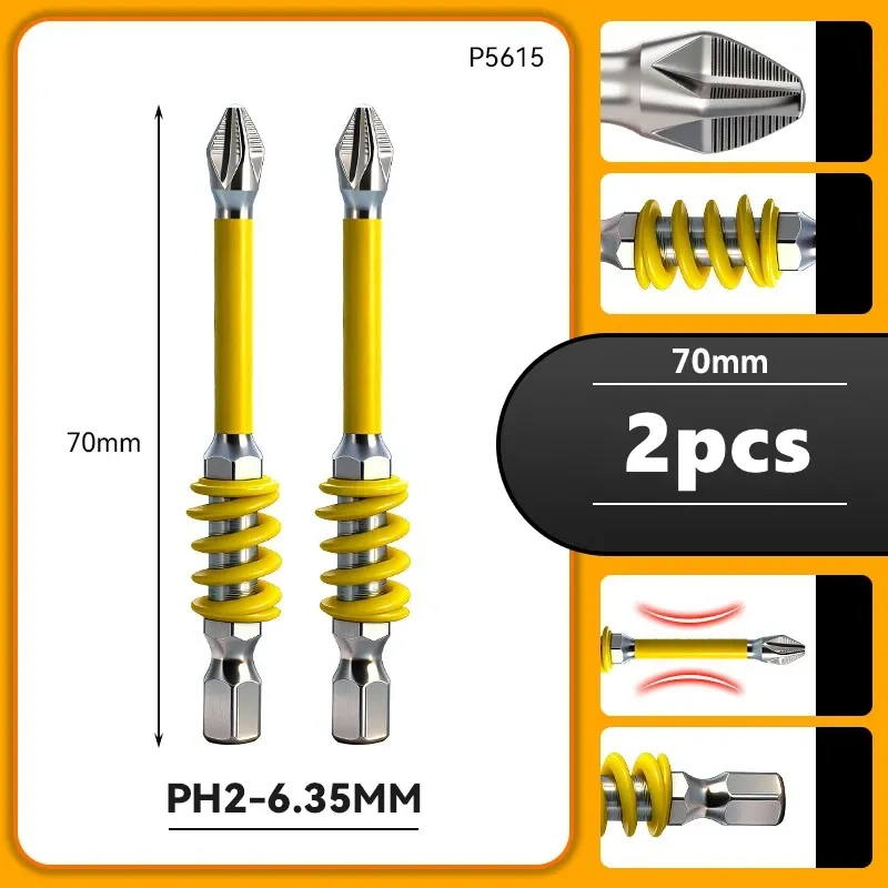 Embouts de tournevis magnétiques à ressort PH2, 60/90/110 mm, tige hexagonale 1/4", embout antidérapant pour vissage, outil de réparation électrique 4