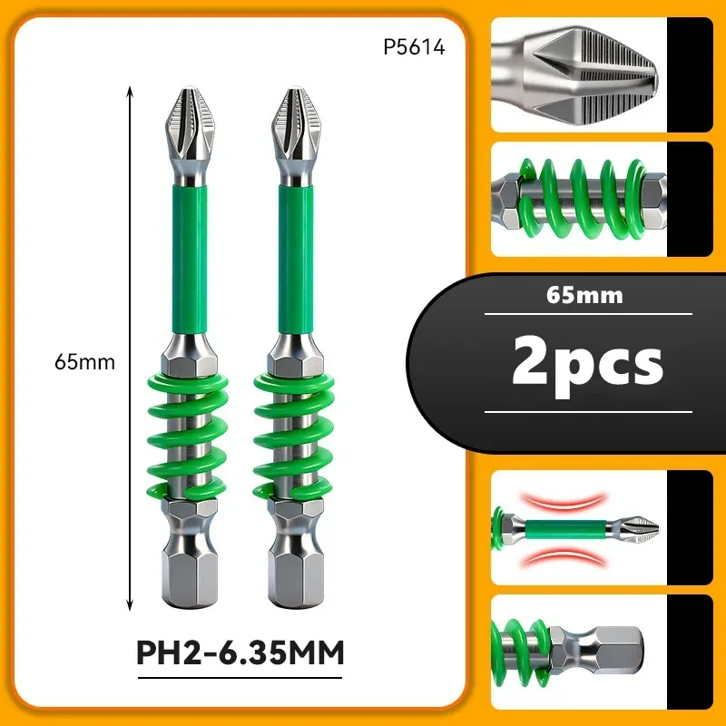 Embouts de tournevis magnétiques à ressort PH2, 60/90/110 mm, tige hexagonale 1/4", embout antidérapant pour vissage, outil de réparation électrique 10