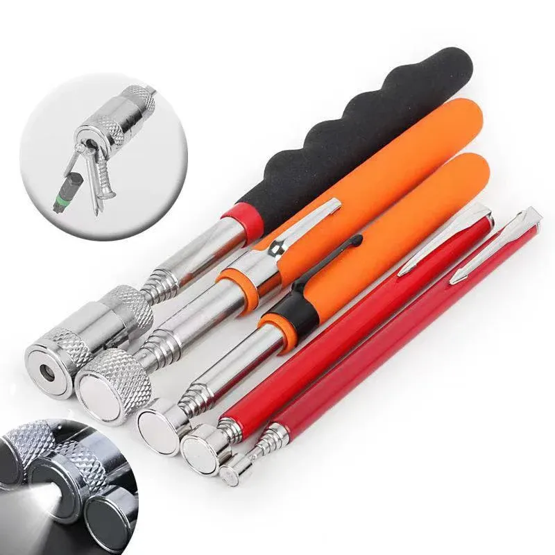 Mini stylo magnétique télescopique portable avec lumière, pour le ramassage de boulons et écrous, tige extensible