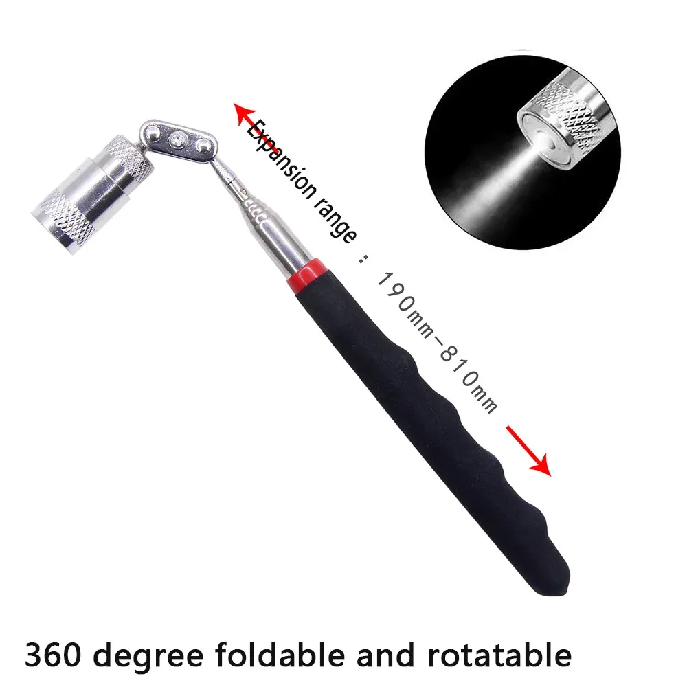 Mini stylo magnétique télescopique portable avec lumière, pour le ramassage de boulons et écrous, tige extensible 9