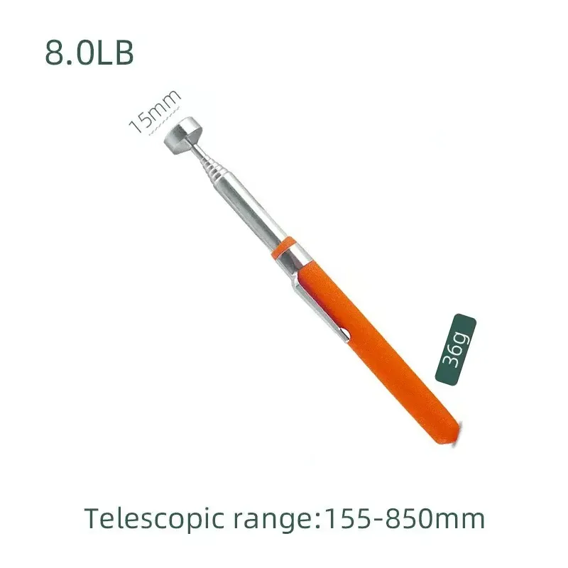 Mini stylo magnétique télescopique portable avec lumière, pour le ramassage de boulons et écrous, tige extensible 8