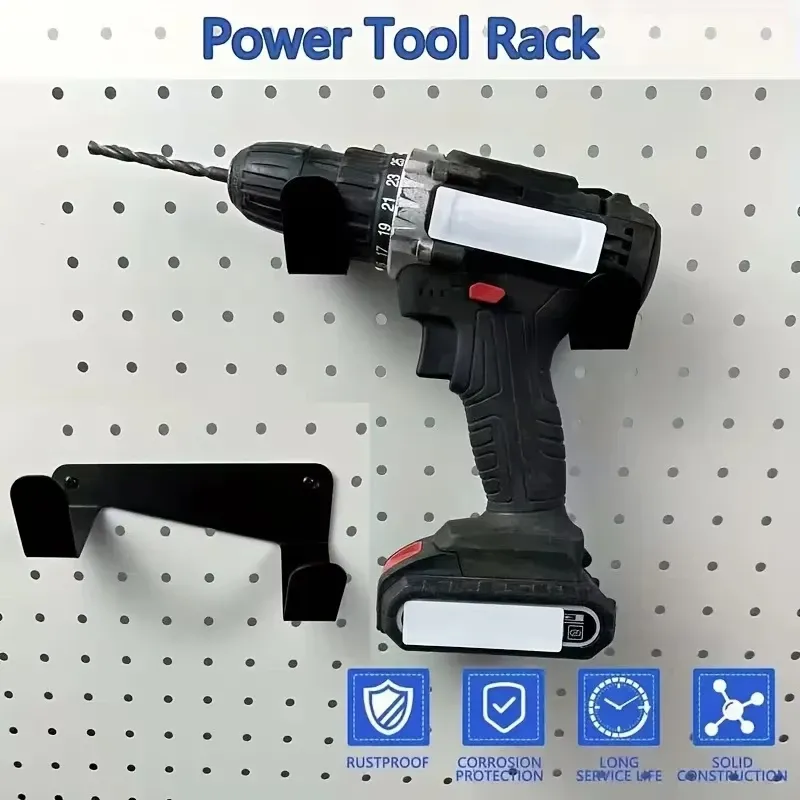Support mural métallique pour outils électriques, organisateur de rangement pour perceuse, panneau perforé pour établi de garage 2