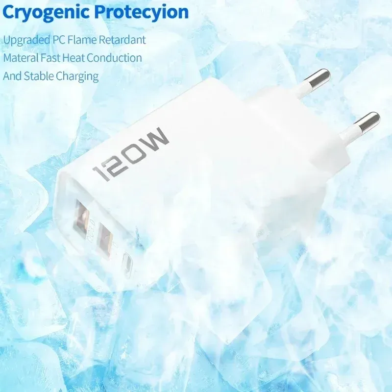 Chargeur USB-C 120 W à 4 ports PD, charge rapide 3.0, avec prises EU, US et UK 4