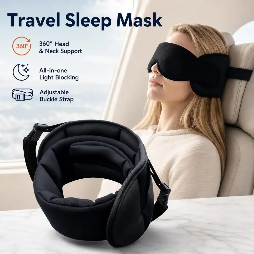 Oreiller de voyage pour le cou avec masque oculaire occultant, respirant et à soutien fixe pour le sommeil 2