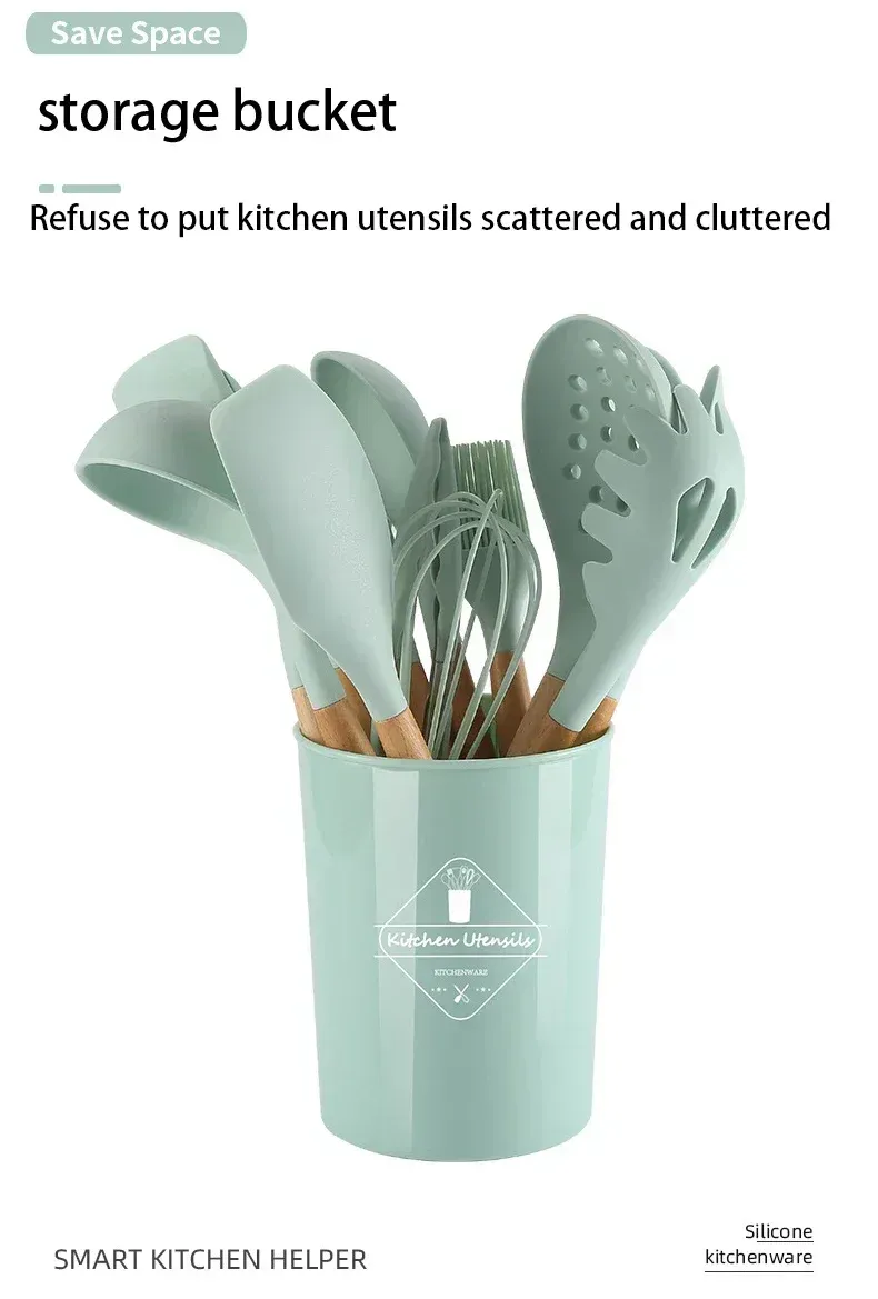 Manche en bois des ustensiles de cuisine en silicone