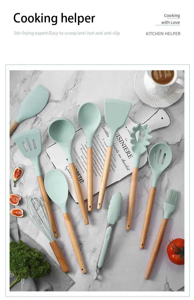 Ensemble d'ustensiles de cuisine en silicone multicolore