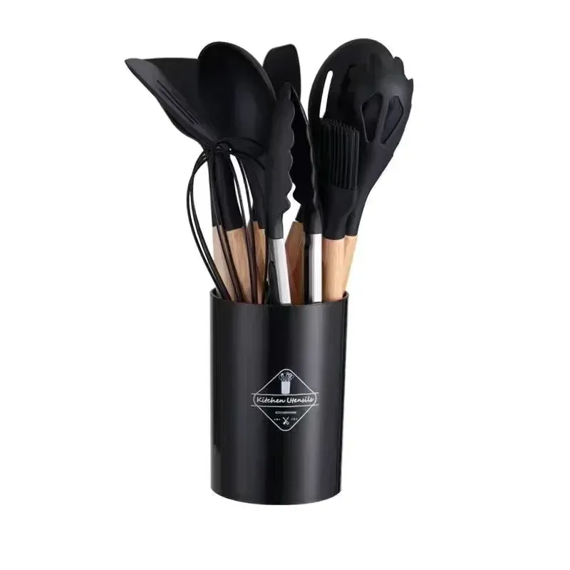 Ustensiles de cuisine en silicone avec manche en bois