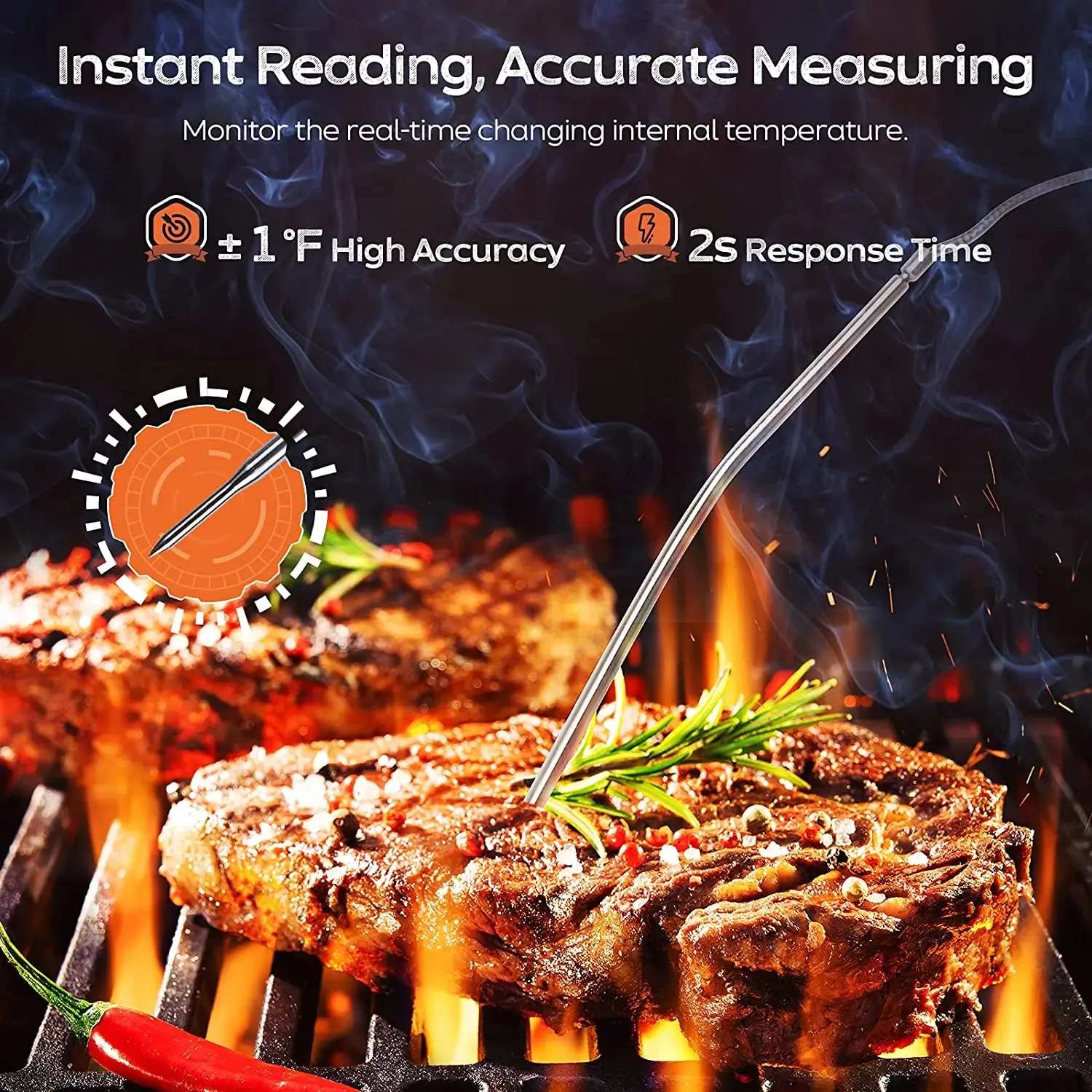 Thermomètre numérique étanche en acier inoxydable avec sonde pour viande, idéal pour four et barbecue 2