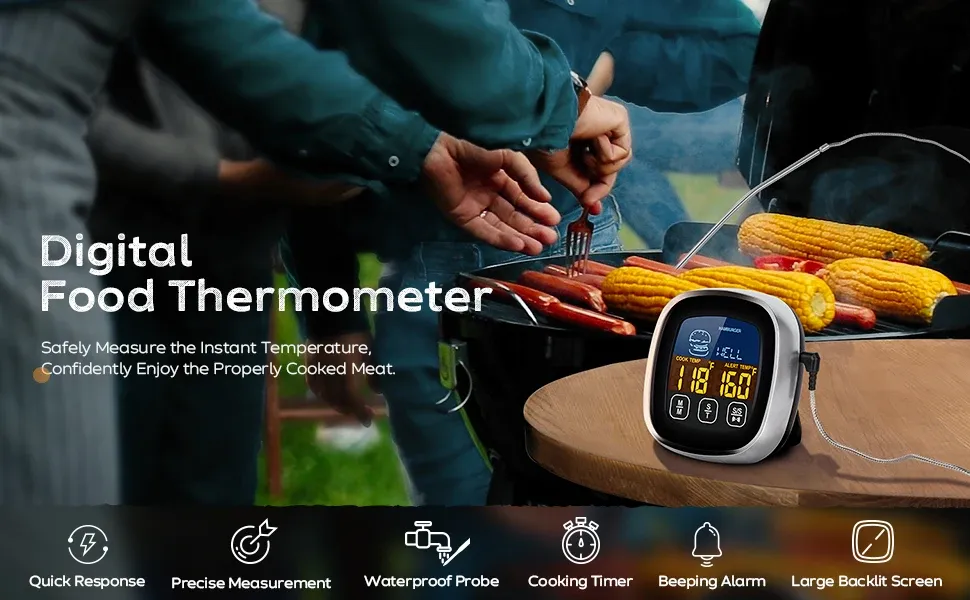 Thermomètre numérique étanche en acier inoxydable en situation de cuisson