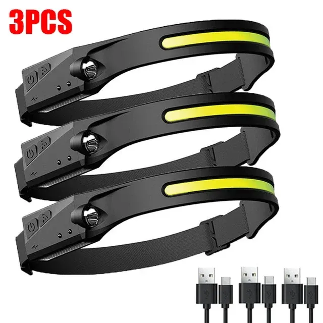 Lampe de poche LED avec capteur, lampe frontale, batterie intégrée, 5 modes d'éclairage, pour pêche, camping et usage en lanterne 7