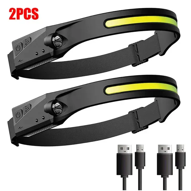 Lampe de poche LED avec capteur, lampe frontale, batterie intégrée, 5 modes d'éclairage, pour pêche, camping et usage en lanterne 8