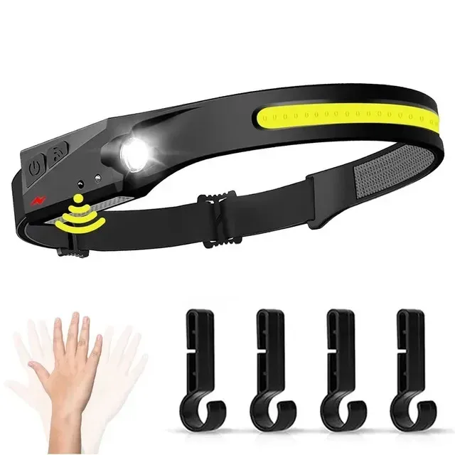 Lampe de poche LED avec capteur, lampe frontale, batterie intégrée, 5 modes d'éclairage, pour pêche, camping et usage en lanterne 14