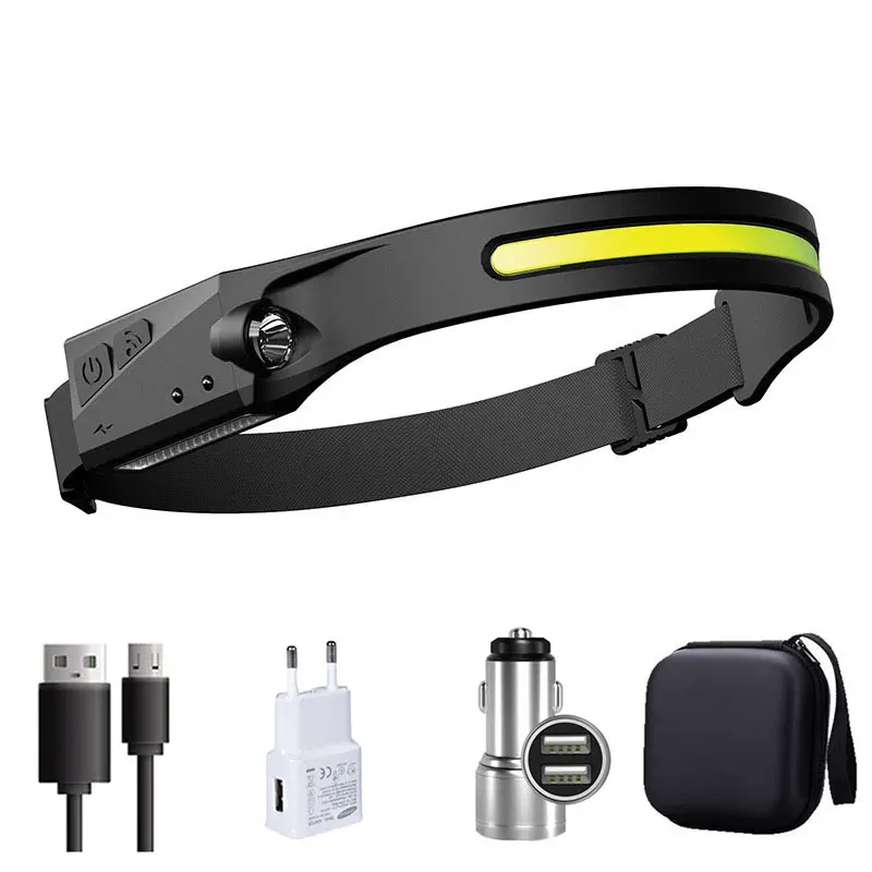 Lampe de poche LED avec capteur, lampe frontale, batterie intégrée, 5 modes d'éclairage, pour pêche, camping et usage en lanterne 12
