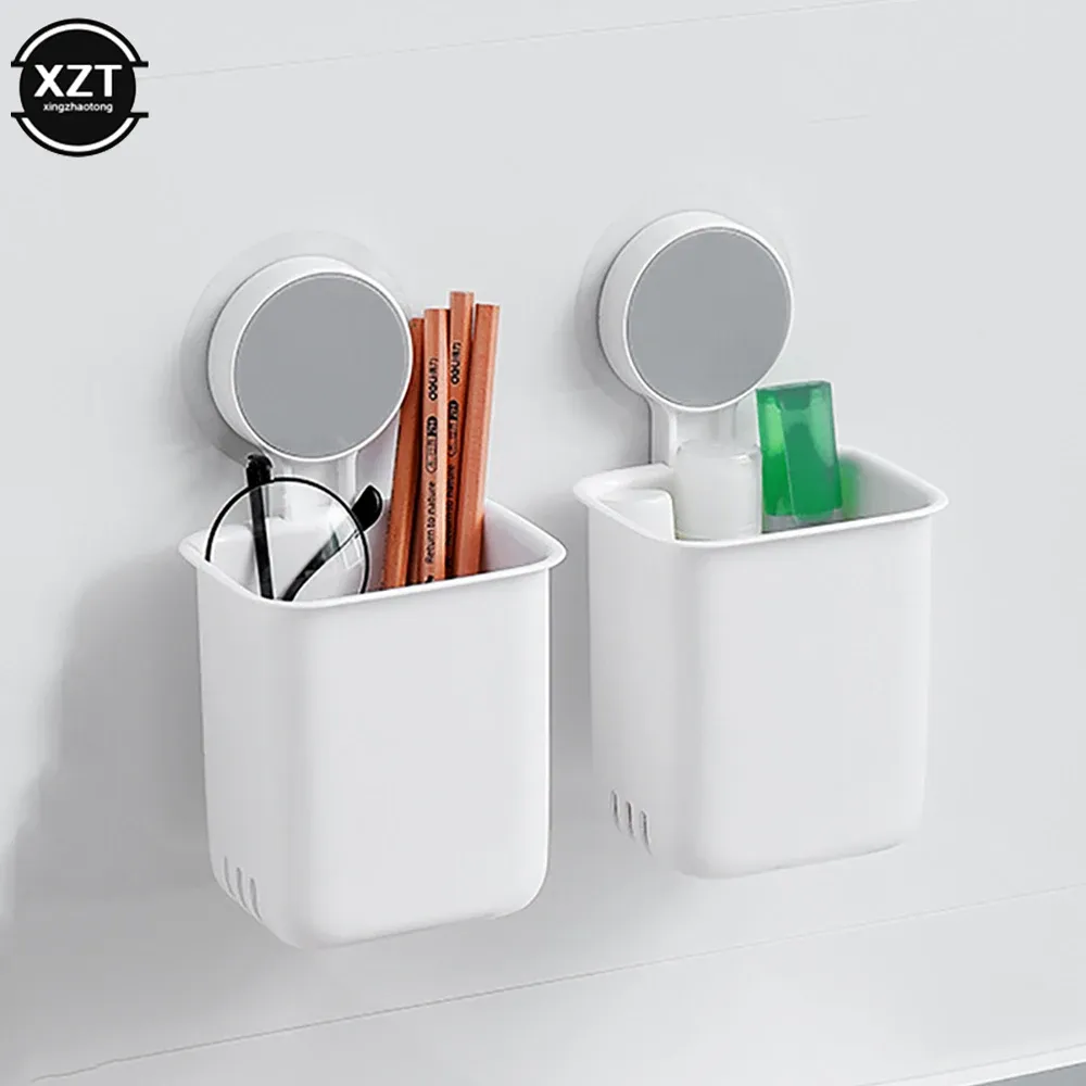 Support mural portable pour brosse à dents avec gobelet, étanche et sans perçage, étagère de rangement pour salle de bain 4