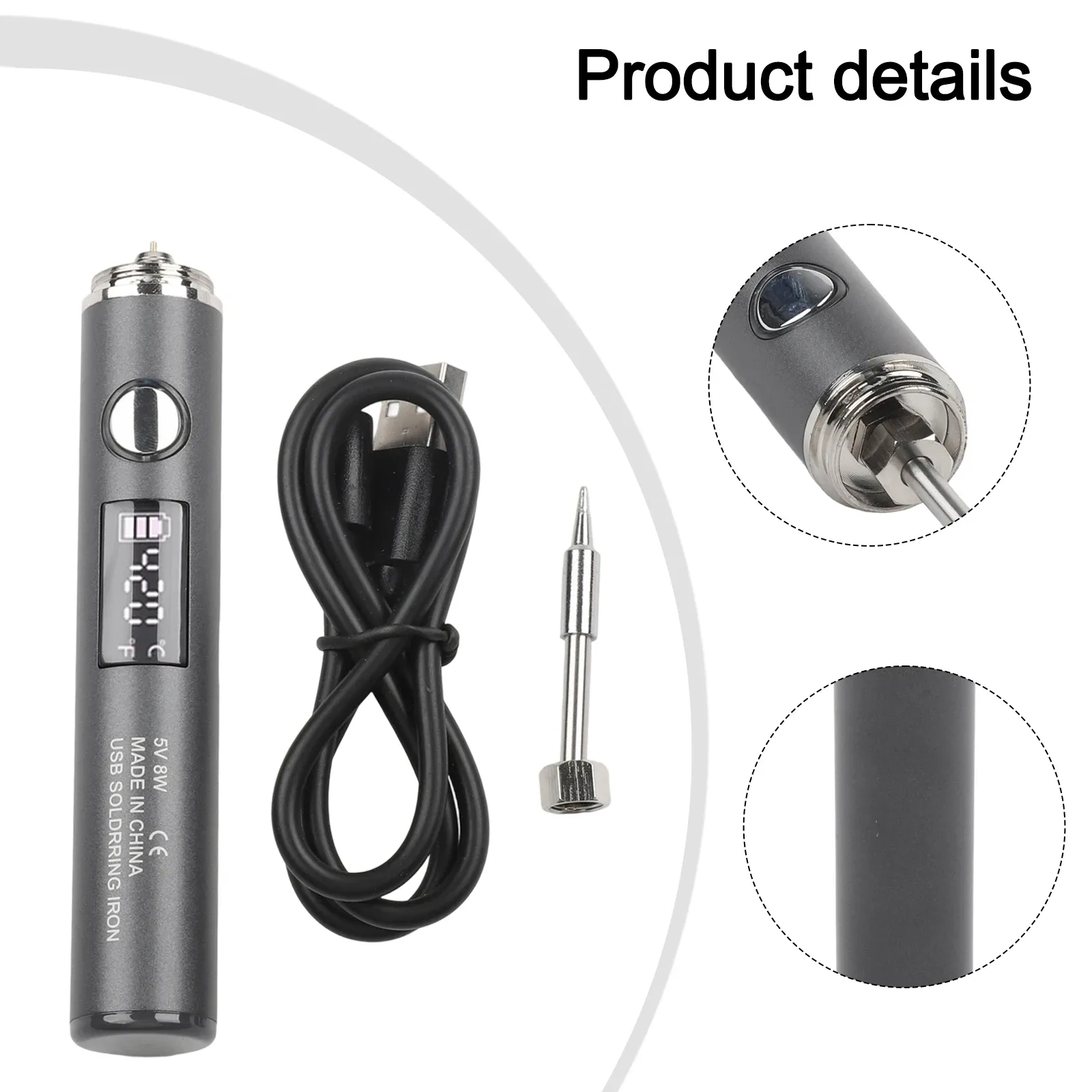Kit de fer à souder sans fil à température réglable, chauffage rapide et alimentation USB, avec écran LCD portable 2