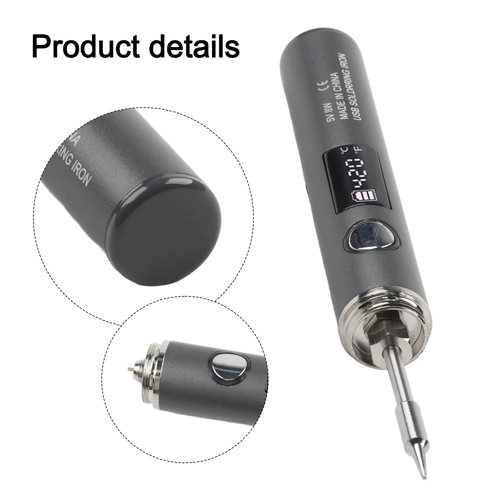 Kit de fer à souder sans fil à température réglable, chauffage rapide et alimentation USB, avec écran LCD portable 6