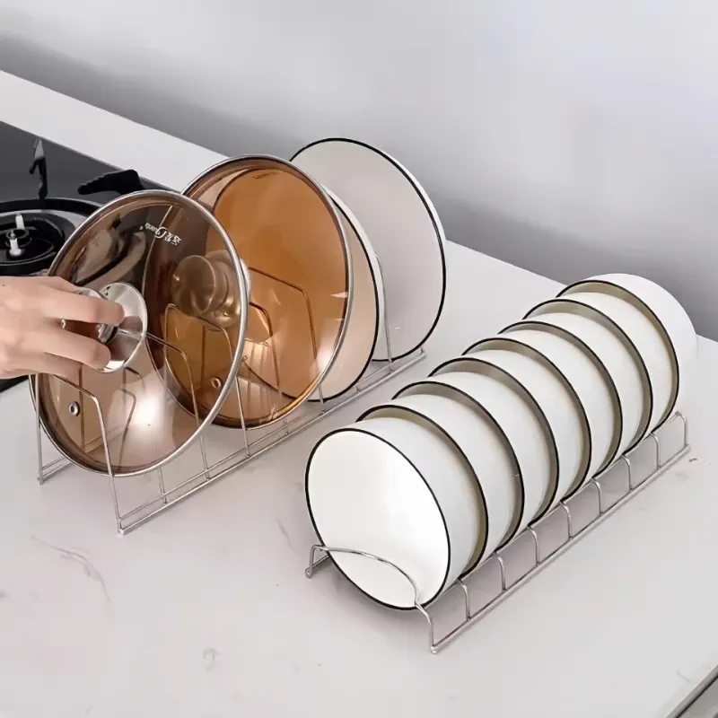 Égouttoir et support de rangement en acier inoxydable pour bols et assiettes, pour armoire de cuisine - Image 1