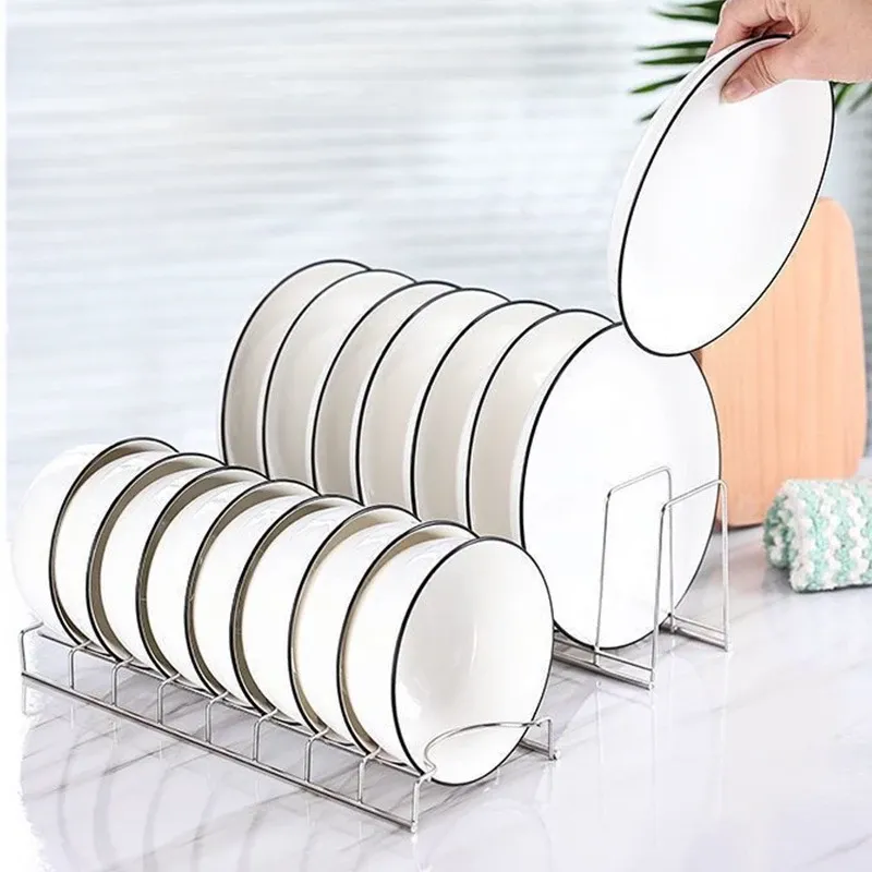 Égouttoir et support de rangement en acier inoxydable pour bols et assiettes, pour armoire de cuisine 2