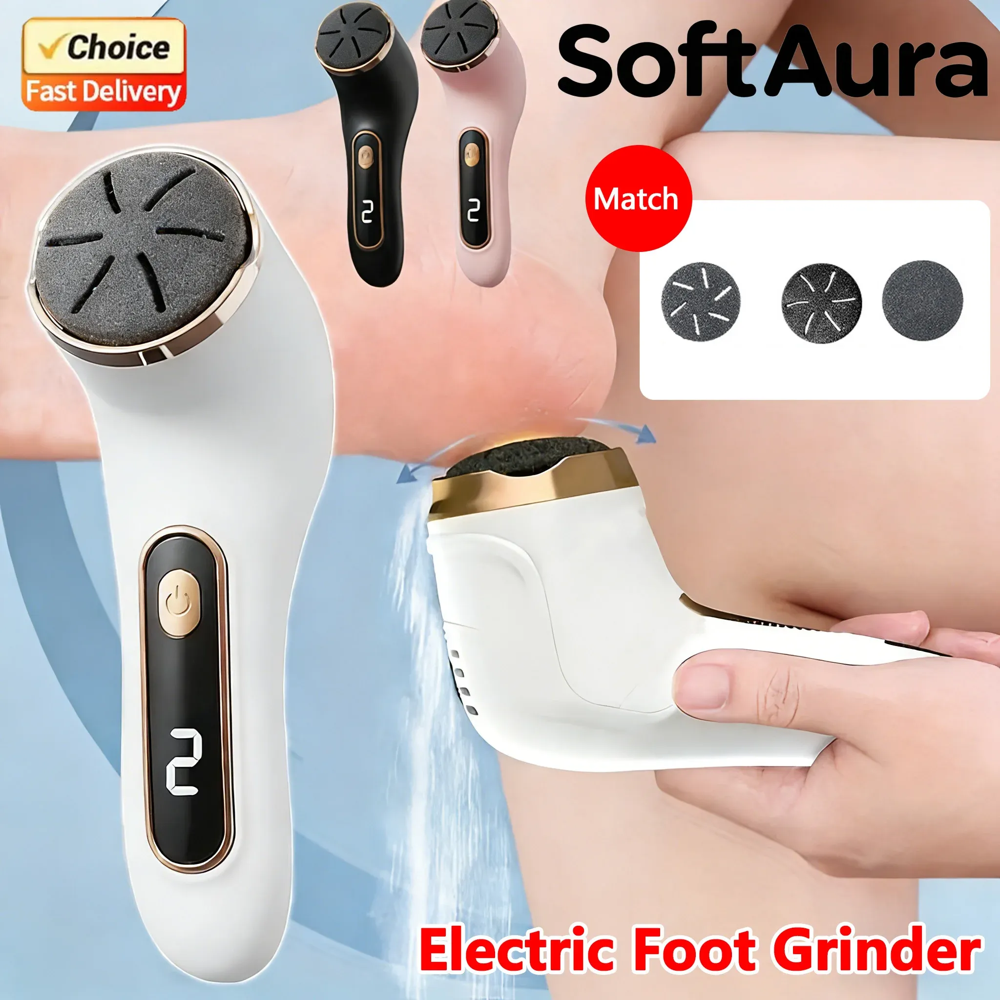 Lime électrique SoftAura pour les pieds : élimine les callosités et les peaux mortes pour une pédicure professionnelle à domicile - Image 1