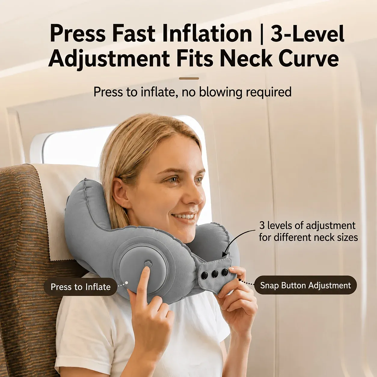 Oreiller de voyage gonflable en forme de U, portable, pour l'avion et le train