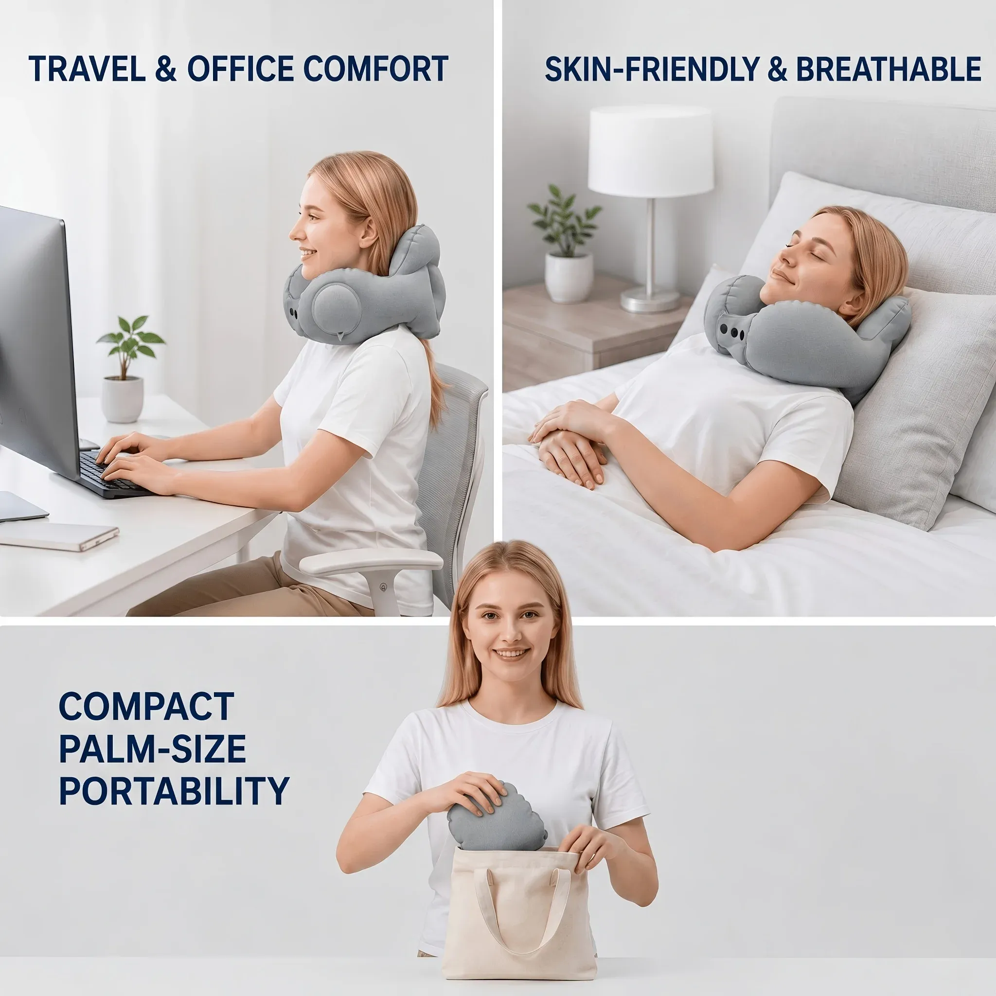 Oreiller de voyage gonflable en forme de U, portable, pour l'avion et le train 6
