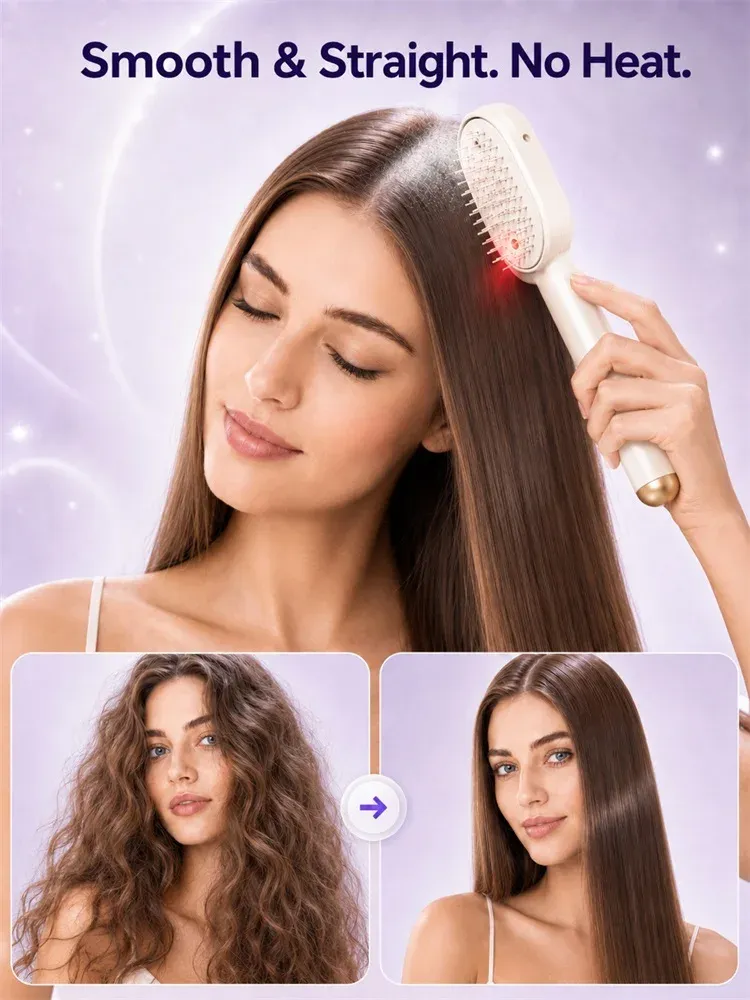 Brosse lissante électrique sans chaleur avec pulvérisation fine, soin à la lumière rouge, utilisation sur cheveux humides et secs, charge rapide - Image 1