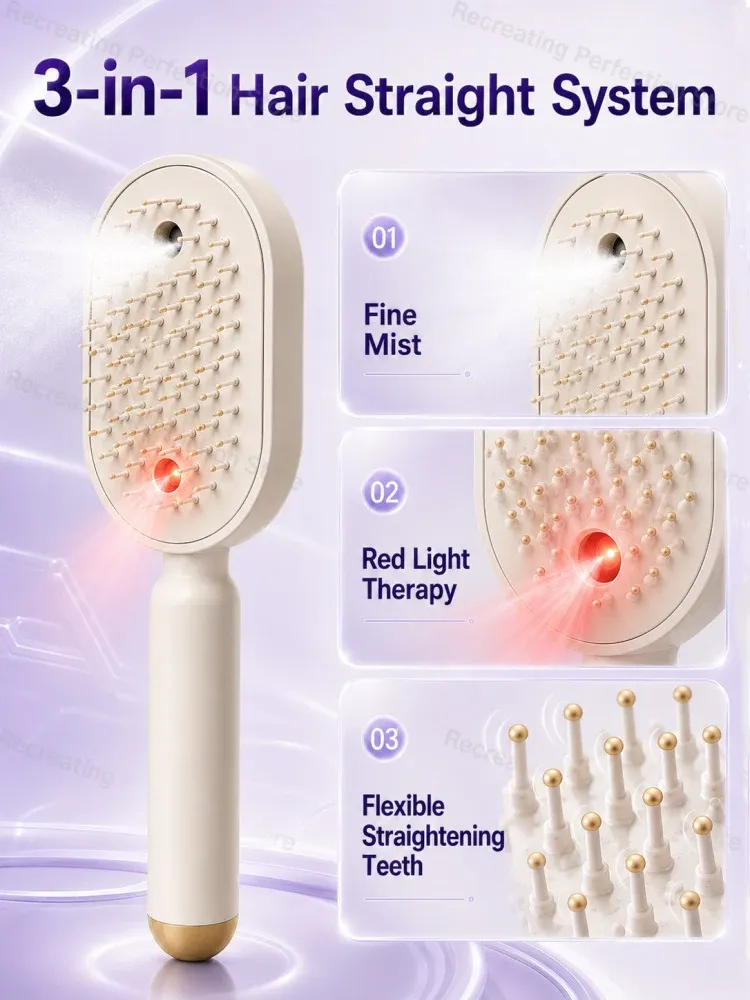 Brosse lissante électrique sans chaleur avec pulvérisation fine, soin à la lumière rouge, utilisation sur cheveux humides et secs, charge rapide 4