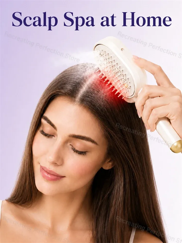 Brosse lissante électrique sans chaleur avec pulvérisation fine, soin à la lumière rouge, utilisation sur cheveux humides et secs, charge rapide 6