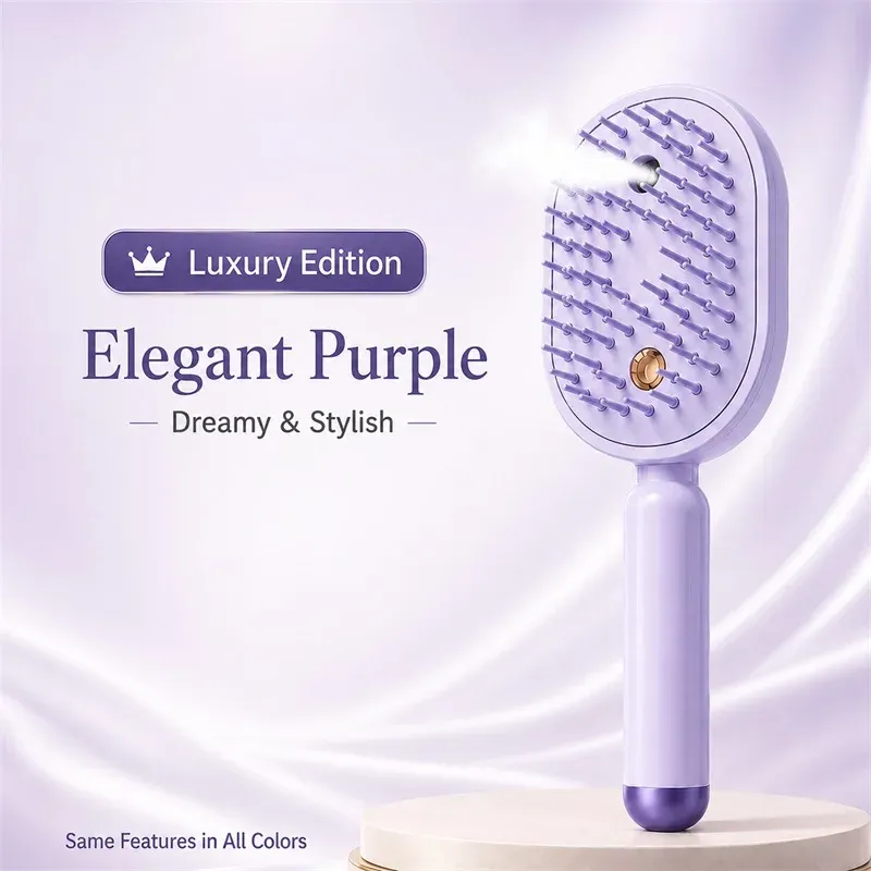 Brosse lissante électrique sans chaleur avec pulvérisation fine, soin à la lumière rouge, utilisation sur cheveux humides et secs, charge rapide 9
