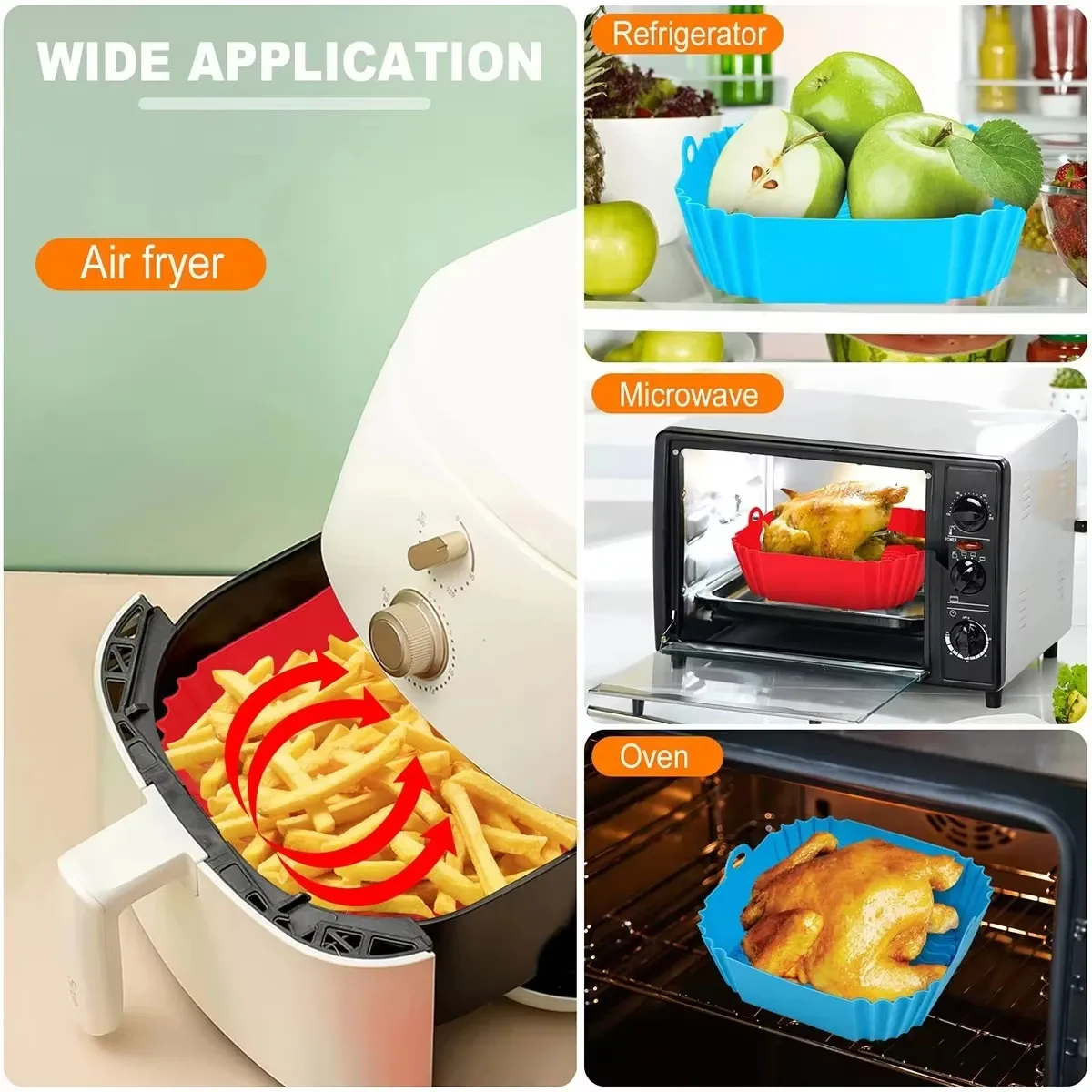 Plateau en silicone pour friteuse à air, alimentaire, carré et réutilisable, tapis de cuisson pour barbecue, four à air chaud et moule de cuisson 3