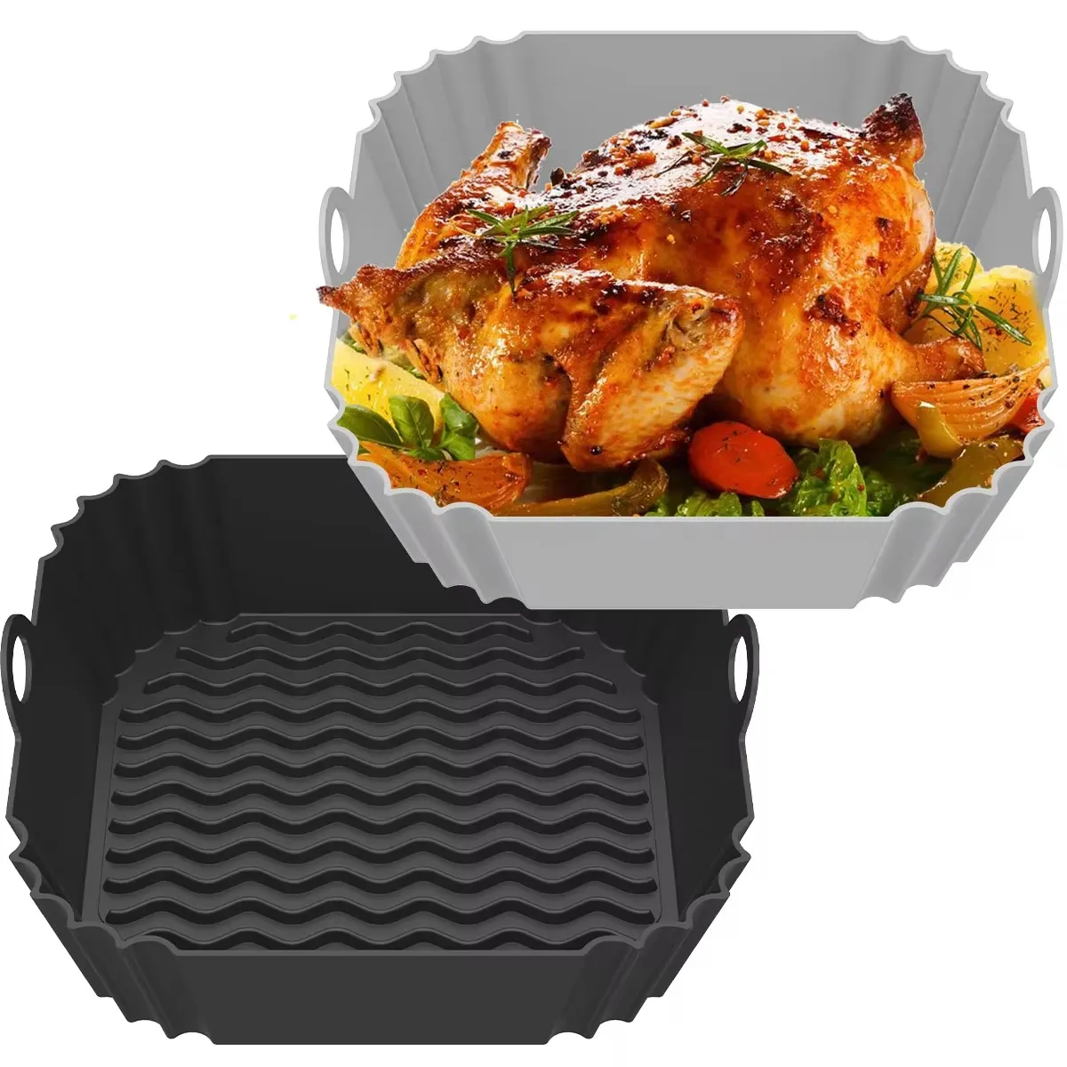 Plateau en silicone pour friteuse à air, alimentaire, carré et réutilisable, tapis de cuisson pour barbecue, four à air chaud et moule de cuisson 6