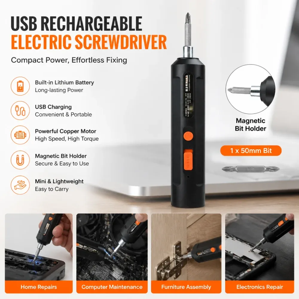 Tournevis électrique rechargeable par USB, pour le perçage et le vissage domestiques - Image 1