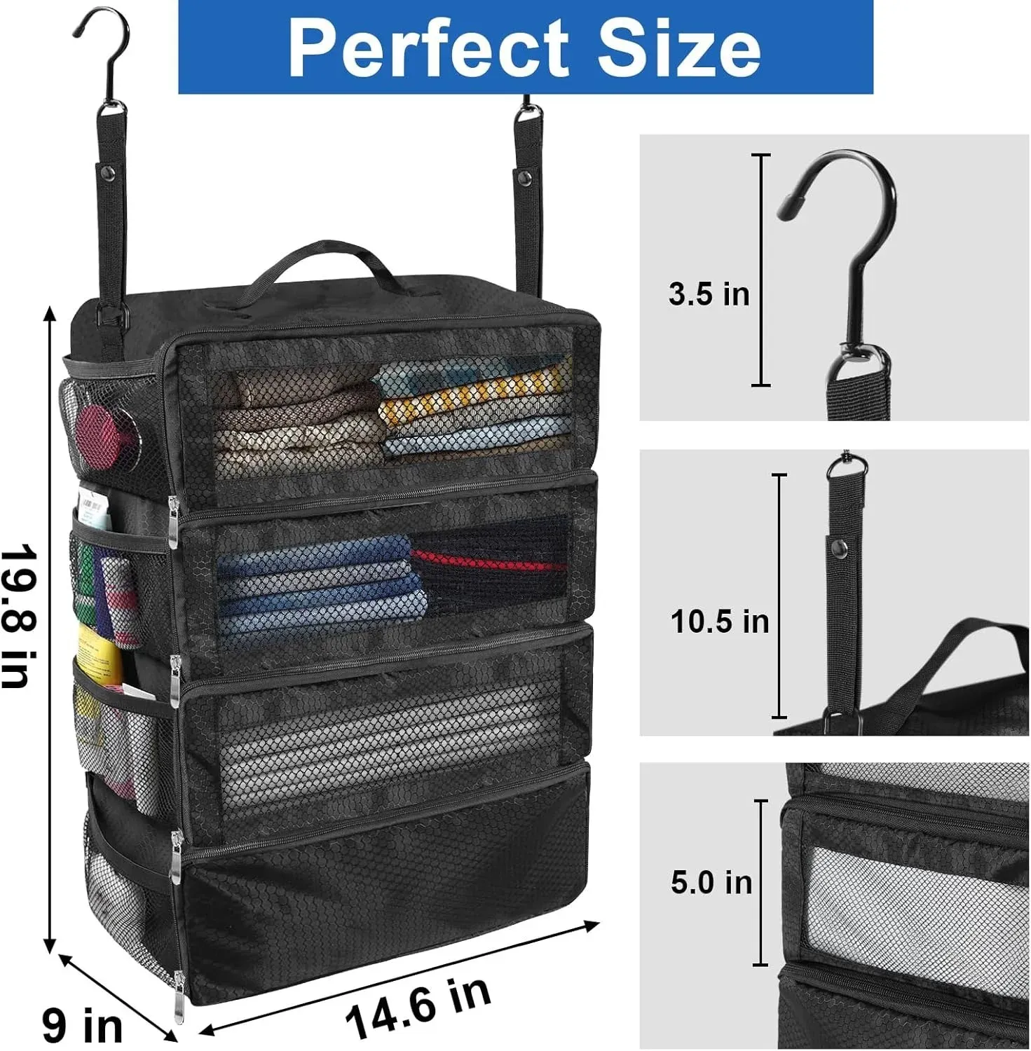 Organisateur de valise grande capacité, cubes de rangement de voyage avec étagère suspendue, sacs pliables pour penderie 3