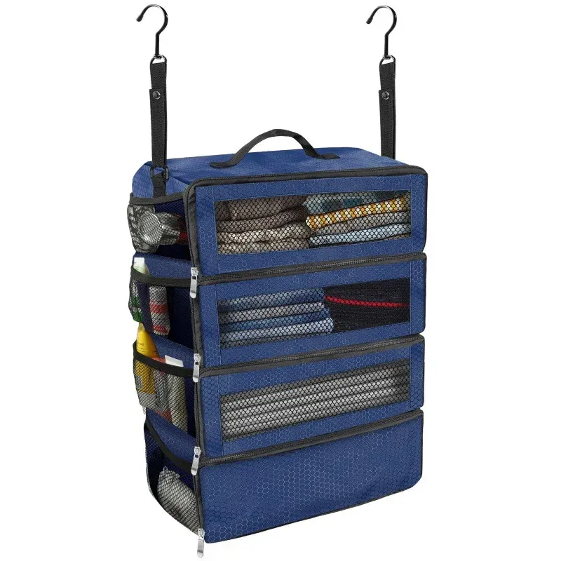 Organisateur de valise grande capacité, cubes de rangement de voyage avec étagère suspendue, sacs pliables pour penderie 7