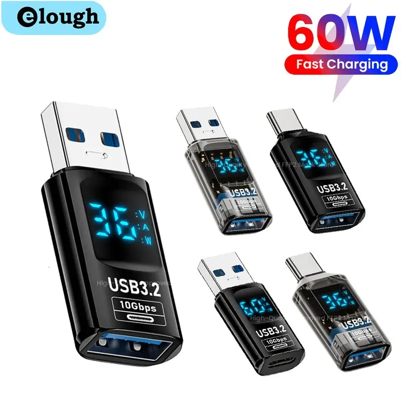 Adaptateur USB 3.2 avec affichage numérique, USB-A vers USB-C, transfert de données et charge rapide 60 W, convertisseur USB-C pour PC, iPhone 15 et Samsung 1