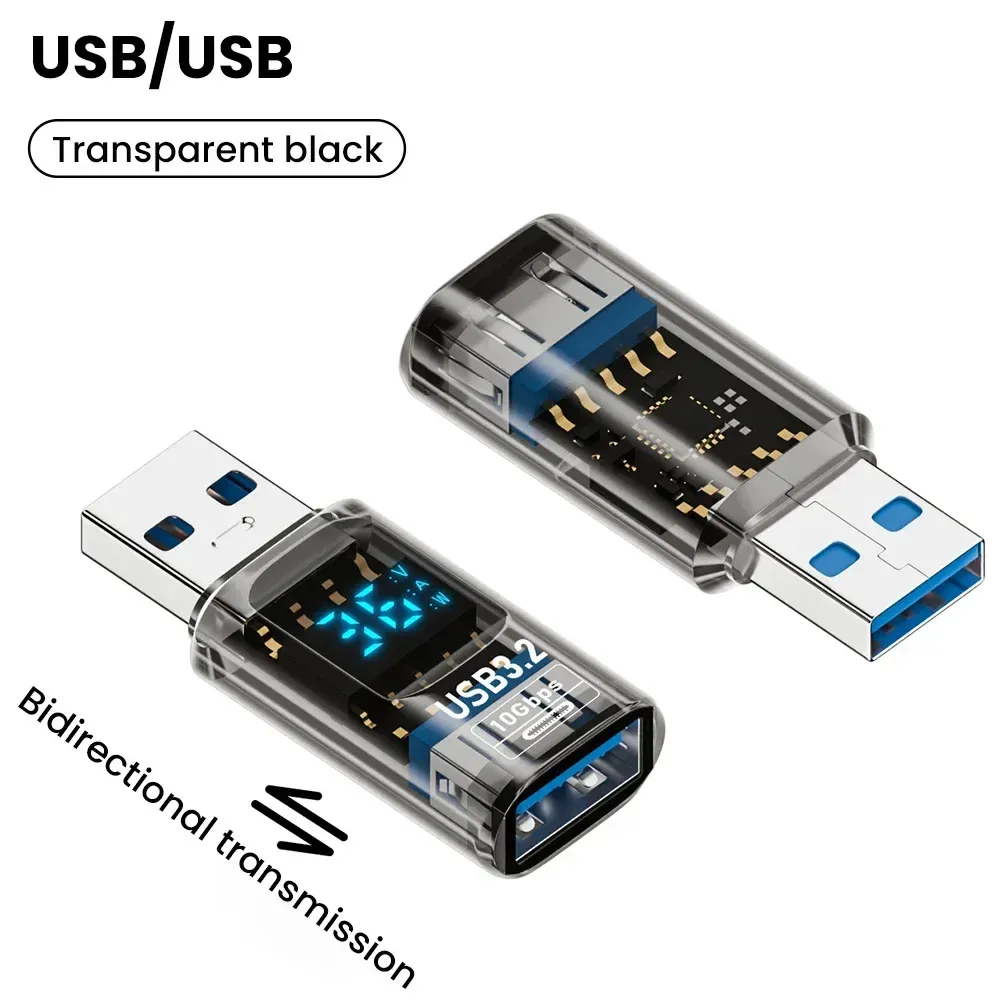 Adaptateur USB 3.2 avec affichage numérique, USB-A vers USB-C, transfert de données et charge rapide 60 W, convertisseur USB-C pour PC, iPhone 15 et Samsung 11