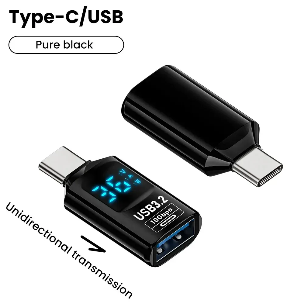 Adaptateur USB 3.2 avec affichage numérique, USB-A vers USB-C, transfert de données et charge rapide 60 W, convertisseur USB-C pour PC, iPhone 15 et Samsung 10