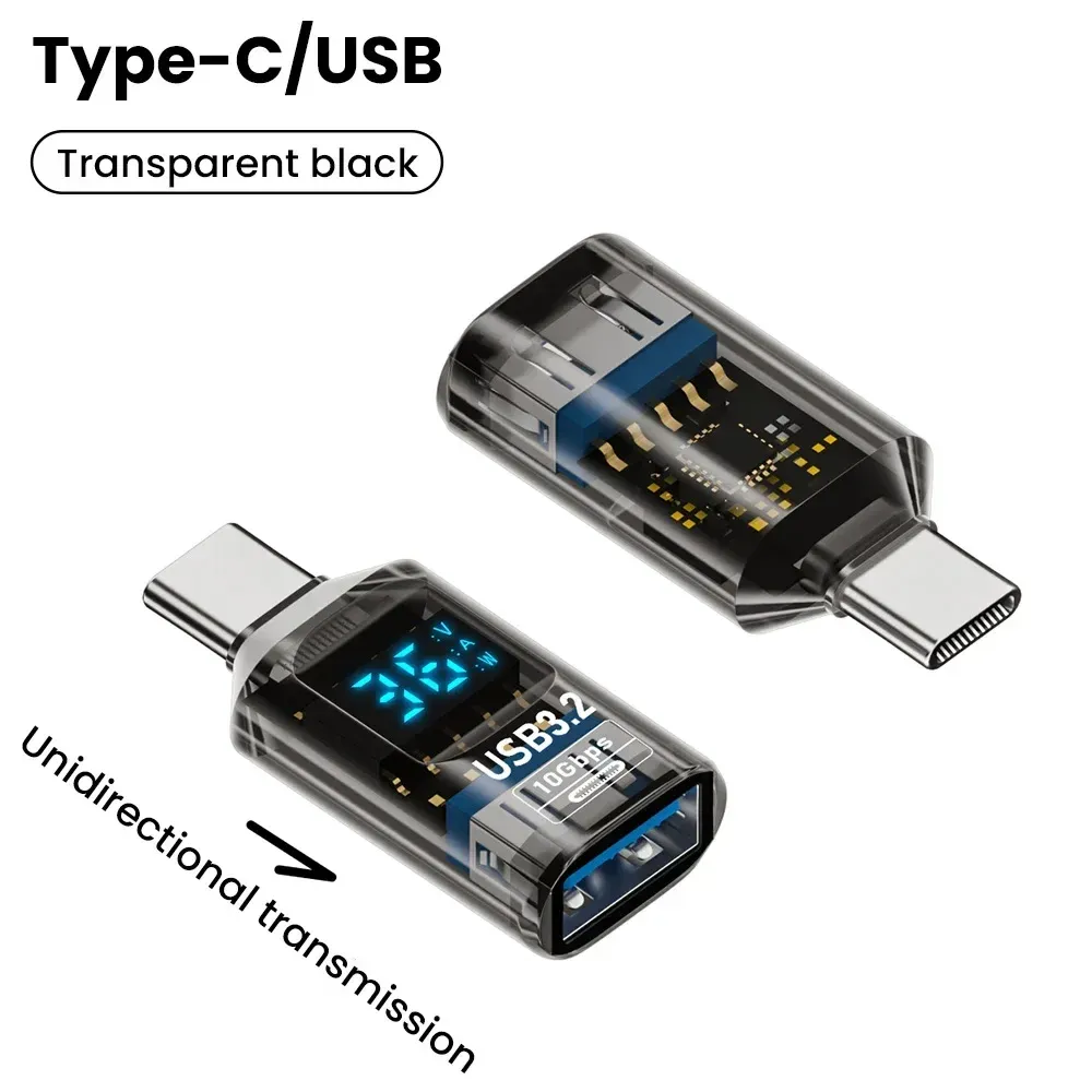 Adaptateur USB 3.2 avec affichage numérique, USB-A vers USB-C, transfert de données et charge rapide 60 W, convertisseur USB-C pour PC, iPhone 15 et Samsung 9