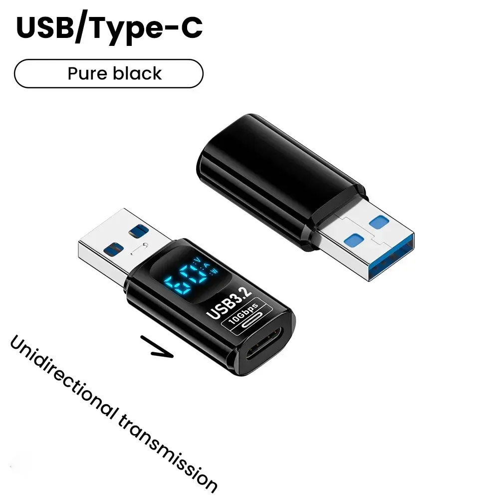 Adaptateur USB 3.2 avec affichage numérique, USB-A vers USB-C, transfert de données et charge rapide 60 W, convertisseur USB-C pour PC, iPhone 15 et Samsung 8